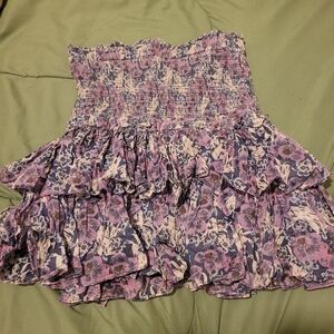 Isabel ETOILE Marant Floral Smocked Ruffle Mini Skirt - Purple/Pink